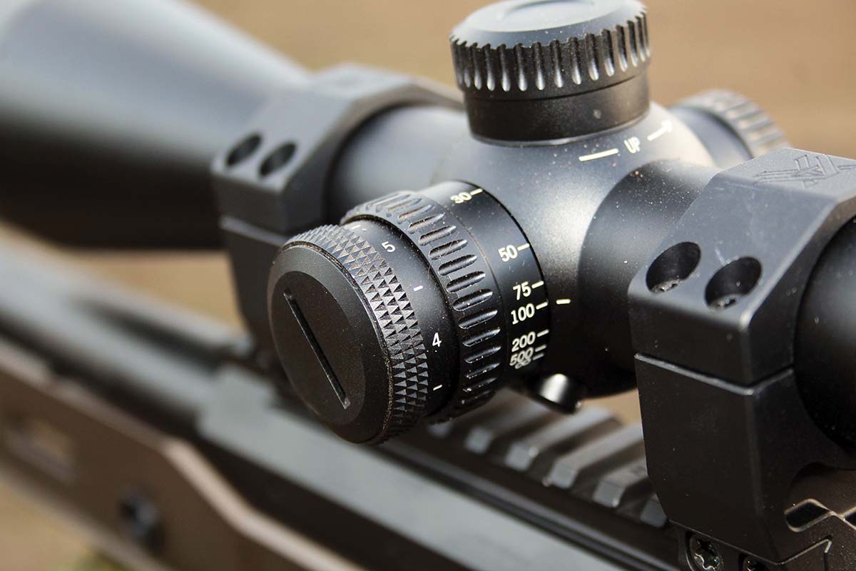 Parallax and illumination wheels are stacked on the left side of the scope – both easily manipulated even while wearing gloves. Illumination includes six brightness settings and off positions between each setting for battery conservation.